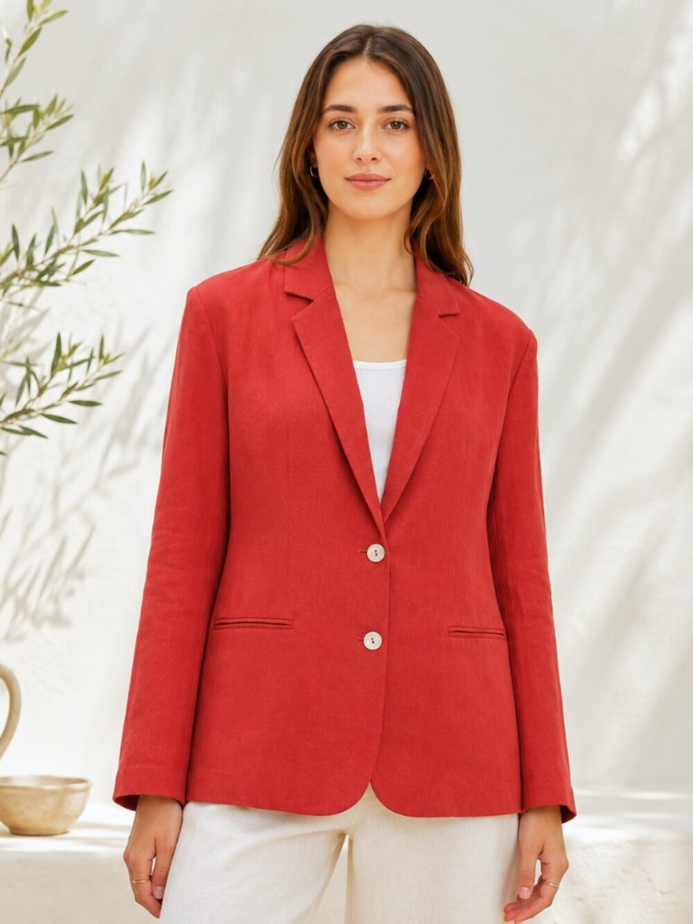 New Jennifer Moore Women's Size 6 Break/ Orange 100% Linen Blazer Shell Buttons - Picture 13 of 13